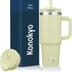 30 oz Tumbler with Handle and 2 Straws,2 in 1 Lid Insulated Water Bottle Stainless Steel Travel Coffee Mug,Blue Haze