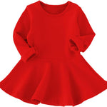 Toddler Baby Girls Long Sleeve Cotton Dress Solid Ruffle Tops