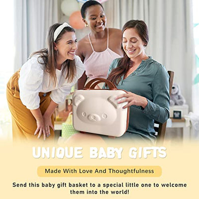 iAOVUEBY Baby Gift Set, Baby Shower Gifts for Girls Boys, Bear New Baby Gift Basket Include Newborn Rattle Blanket Wooden Keepsake Milestone Cute Bibs Socks Greeting Card, Baby Gift Essentials Stuff