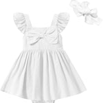DREAM BUS Newborn One-piece Romper Dress Infant Ruffle Sleeveless Bodysuit with Headband Baby Clothes Baby Girl Jumpsuits