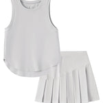 PATPAT Girls 2 Piece Tennis Skirt Set Size 10-11, Grey Tank Tops and Grey Pleated Skort with Built In Shorts 2 Piece Outfits Girls Clothes Summer Outfits Athletic Sets Activewear