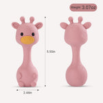AULEGE Giraffe Silicone Baby Teether Rattle Toy for 0-6 6-12 Months, BPA-Free Infant Teething Toy with Rattle Sound, Easy-Grip Design for Teething Relief (Dark Pink)