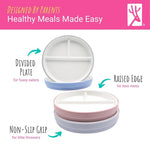 Elk and Friends Kids 6.7” Porcelain Divided Plates with Silicone Sleeves | Suitable for Babies/Kids/Toddlers | Microwave & Dishwasher Safe | Non Slip | Snack Dishes