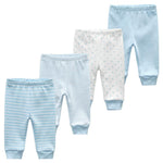 Unisex Newborn Baby Cotton 4-Pack Pants Embroidery Pringting Casual Leggings 0-24 Months for Boys and Girls Blue