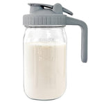 JunVpic Breast Milk Pitcher - 32 oz Glass Mason Jar with Dual Leak-Proof Design, Airtight Seal, Pour Spout & Handle, Storage Container for Breastmilk, Iced Tea & Ice Drinks（Gray）