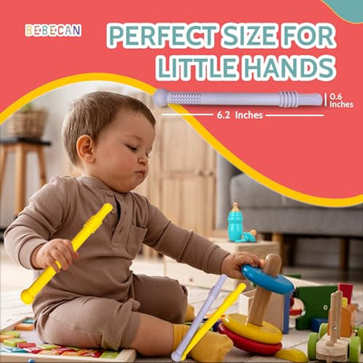 Bebecan Teething Sticks for Babies 36+ Months – Super Soft Silicone Teething Aids, Infant Oral Soothing Relief Back Molars, Multicolor 6-Pack