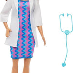 Barbie Careers Doctor Fashion Doll Wearing Removable Look with White Coat, Dress & Shoes, Plus Stethoscope Accessory