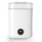 White baby bottle sterilizer with digital display on a white background