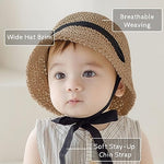 pureborn Baby Boys Girls Straw Sun Hat Wide Brim Sun Protection Summer Beach Hat with Chin Strap Khaki 6-24 Months