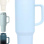 40 oz Tumbler with Handle, Insulated Tumblers with Lid and Straw, Large Metal Sports Water Bottle Jug, Thermal Stainless Steel Travel Coffee Mug Cup, Black