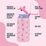 Ello Kids Pop & Fill 12oz Toddler Water Bottle with Quick Fill Lid, Double-Wall Vacuum Insulated Stainless Steel, Leak Proof, BPA Free, Sip & Chug, For School, Lunchboxes, Preppy Cherries