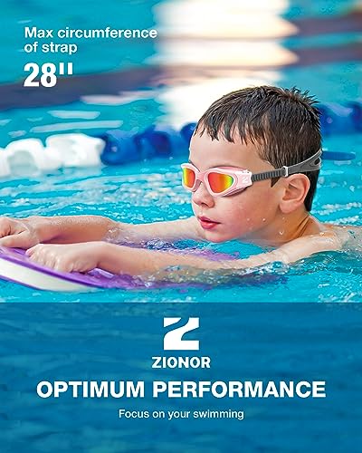 ZIONOR Kids Swim Goggles, G1MINI SE Anti-Fog Crystal Clear Swimming Goggles for Kids Age 6-14, Leak Proof Kids Swimming Goggles for Children Boy Girl with UV Protection (Red)