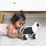 LOVEVERY |The Pull Pup | Wooden Push Pull Toy, Black/White/Natural Wood, Sustainable Toy for Toddler, Ages 18+ Months