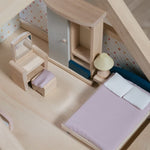 PlanToys® Wooden Bedroom Dollhouse Furniture Set in Orchard Shade for Kids | Montessori Small World and Home Routine Play | Eco Friendly Wooden Dollhouse Bedroom Set for Imaginative Play