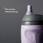 Tommee Tippee Insulated 9oz Sporty Spout Toddler Water Bottle, No Spill, Sippy Cups for Toddlers 1-3, Two-Piece Valve Helps Stop Spills, Lilac & Plum, BPA Free, Pack of 2