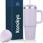 30 oz Tumbler with Handle and 2 Straws,2 in 1 Lid Insulated Water Bottle Stainless Steel Travel Coffee Mug,Blue Haze