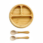 Bamboo Baby Plates with Suction, Toddler Plates for Self Feeding, Eco Friendly Baby Feeding Plate Set, Divided Plate for Baby Boy & Baby Girl, BPA Free, Easy Clean (Beige)