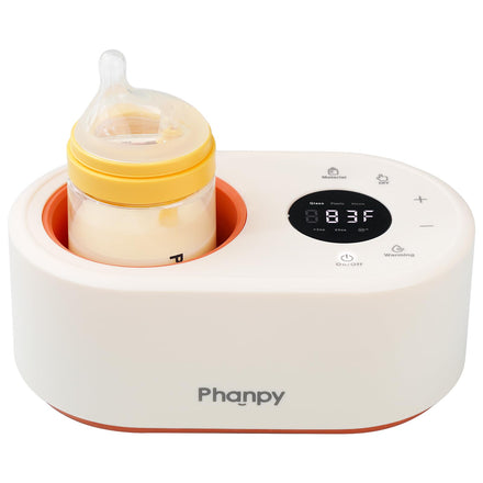Baby bottle warmer with digital display and 'Phanpy' branding on a white background