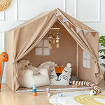 Razee Kids Play Tent with Mat, Large Playhouse Tent Indoor, Play House Kids Tent Castle Tent for Girls Boys, Play Cottage (Khaki)