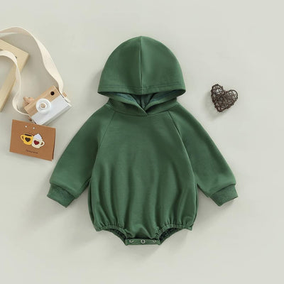 Thorn Tree Newborn Baby Boys Hooded Sweatshirt Long Sleeve Solid Romper Infant Baby Fall Winter Spring Outfits