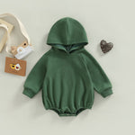 Thorn Tree Newborn Baby Boy Hooded Sweatshirt Long Sleeve Solid Romper Infant Baby Fall Winter Onesie Outfits (Green,6-12 Months)