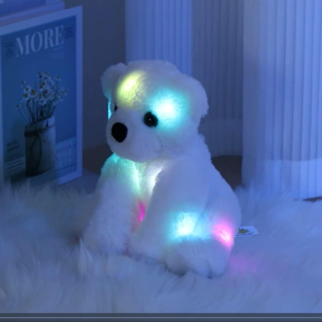 BSTAOFY Glow Polar Bear Light up Stuffed Animal LED Night Light Soft Plush Toy Adorable Birthday Valentines Mother's Children's Day for Toddler Kids, White, 9.5''