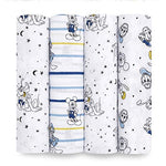 aden + anais Disney, Swaddle Blanket, Boutique Muslin Blankets for Baby Girls and Boys, Newborn Receiving Blanket for Swaddling, 100% Cotton Baby Swaddle Wrap, 4 Pack, Mickey Stargazer