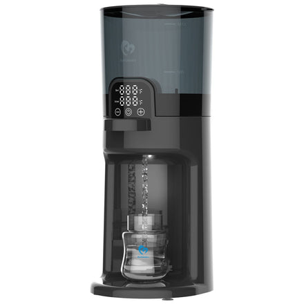 Black coffee maker with digital display on a white background