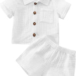 Baby Boys Clothes Set Toddler Infant Boys Button-down Shirt Tops + Cotton Gauze Shorts Summer Outfit 2PCS with Pockets