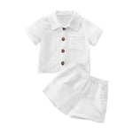 Baby Boys Clothes Set Toddler Infant Boys Button-down Shirt Tops + Cotton Gauze Shorts Summer Outfit 2PCS with Pockets (White, 12-18 Months)