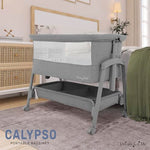 Dream On Me Calypso Portable Bassinet with Wheels, Adjustable Height Bedside Sleeper, Foldable Baby Bassinet with Breathable Mesh Sides, Foam Mattress, Easy Mobility & Travel-Friendly Design - Grey