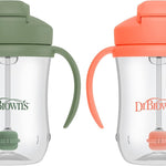 Dr. Brown's Milestones Baby's First Straw Cup, Training Cup with Weighted Straw, 9 oz/270 mL, BPA-free, 6m+, Coral/Olive Green, 2-Pack