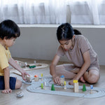 PlanToys® Road & Rail Set Wooden Montessori Imaginative and Creative Play Set | Early Language, Problem Solving and Coordination Activity | Eco Friendly Road and Rail Building Set