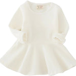 Toddler Baby Girls Long Sleeve Cotton Dress Solid Ruffle Tops