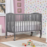 Dream On Me Folding Full-Size Convenience Baby Crib, Steel Grey, GreenGuard Gold & BSA, Portable, Patented Quick Folding System, Heavy Duty Wheels, 2 Adjustable Mattress Heights