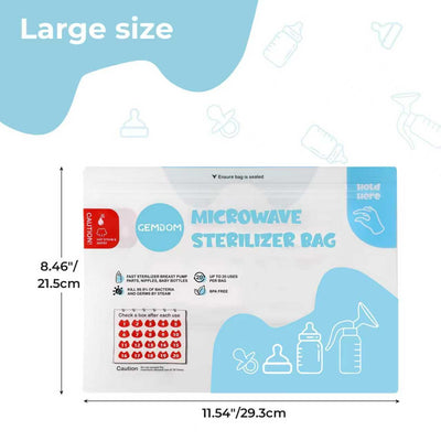 Gemdom 15 Pack Microwave Steam Sterilizer Bags Plus, Large Size for Baby Bottles Soothers, Teethers, Breast Pump Parts, Training Cups and Accessories, 20 Uses Per Bag, Baby Travel Essential