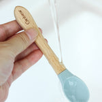 Ginbear Silicone Baby Spoons and Forks Self-feeding 12-18 Months, Soft-Tip Baby Flatware Sets, Toddler Feeding Utensils for Child, 4 Piece Set (Hazy Green/Almond)