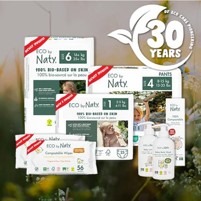 Eco by Naty Eco-Friendly Baby Diapers Newborn - 100% Plant-Based Materials on Skin, Extra Soft, for Sensitive Skin & Super Absorbent (Size 2, 132 Count)