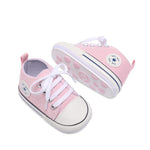 KKIIDDSS Unisex Baby Girls Boys Canvas High-top Shoes, Newborn Infant Anti-Slip Soft Sole Frist Walking Breathable Sneakers2 (A01/Little Pink Rubber Sole,6-12 Months)