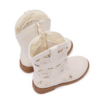 BMCiTYBM Toddler Cowgirl Cowboy Boots Western Glitter Little Kids Floral Pointed Toe Mid Calf Side Zipper Riding Shoes for All Seasons White Size 6 Toddler