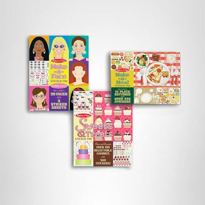Melissa & Doug Sticker Pads 3-Pack - Sweets and Treats, Make-a-Face Fashion, and Make-a-Meal - FSC Certified