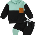 Thorn Tree Infant Baby Boys Pants Set Hooded Solid Sweatshirt Top Pocket Elastic Waist Pants 2Pcs Outfits Fall Winter Suit