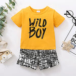 Kucnuzki Toddler Baby Boy Clothes Summer Outfits Short Sleeve Letters Printed Shirt Shorts Sets 2PC Little Boy Clothing (Yellow, 18-24 Months)