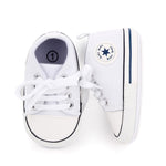 KKIIDDSS Unisex Baby Girls Boys Canvas High-top Shoes, Newborn Infant Anti-Slip Soft Sole Frist Walking Sneakers (A01/White Rubber Sole,0-6 Months)