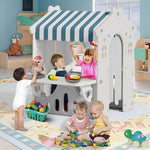 BIERUM Kids Playhouse with Cute Kids Pretend Play Kitchen Toys Set, Outdoor Playhouse for Toddlers Aged 1-3, with Windows, Door Curtains and Foldable Stand and Play Platform Blue