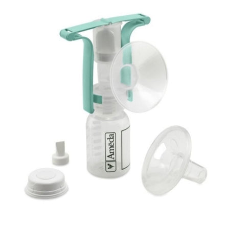 Ameda breast pump with accessories on a white background