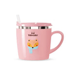 Baby Kids Toddler Sippy Cup Mug for Milk, Coffee, Stainless Steel Trainer Straw Cup with Lid, Fox, 7oz/Pink