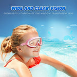 KAILIMENG 2 Pack Kids Swim Goggles, Clear Wide View No-Leak Anti-Fog UV Protection Swimming Glasses with Nose Clip Earplugs for Toddlers Youth Child 3-15 Years Old (Red Blue & Green, 2 Pack)