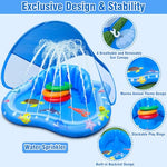 iGeeKid Baby Play Mat with Sprinkler, Inflatable Baby Pool Float with Canopy Backrest & Stackable Rings Water Sprinkler for Kids, Outdoor Water Play Toys for Toddlers Backyard Swimming Water Games
