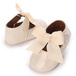 LAFEGEN Baby Girls Mary Jane Flats with Bownot Non Slip Soft Sole PU Leather Newborn Infant Toddler First Walker Cirb Dress Shoes, 6-12 Months Infant, 10 Apricot